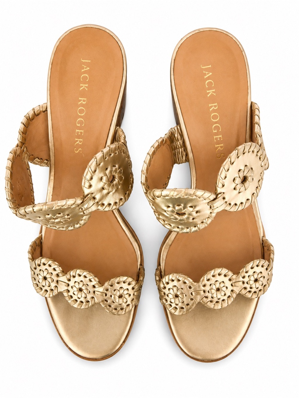 Jack Rogers Gold Braided Leather Block Heel Sandals Sz 8